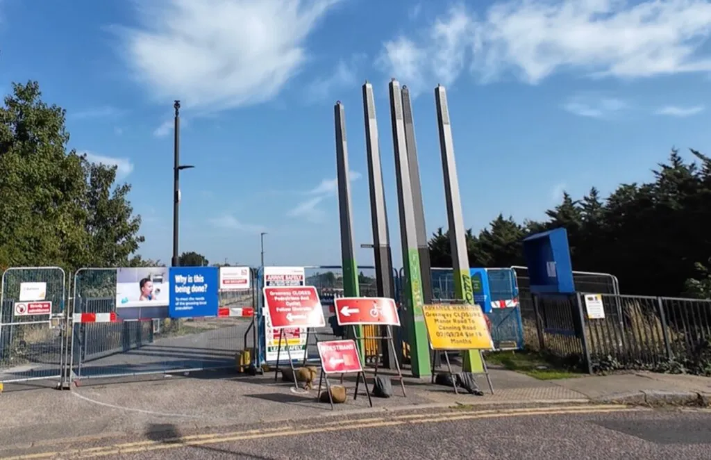 The Greenway path in Newham, closed for Thames Water sewer repair works